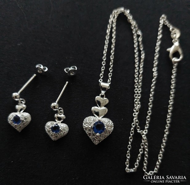 Silver-plated blue stone necklace, earring set
