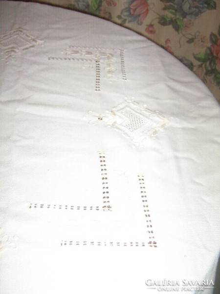 Beautiful hand-crocheted embroidered tablecloth