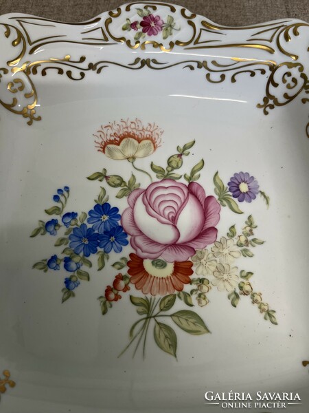 Hollóháza baroque style gilded porcelain bowl with flower pattern a72