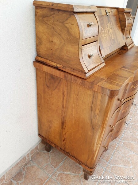 Restored neo-baroque, marquetry dresser, writing secretary