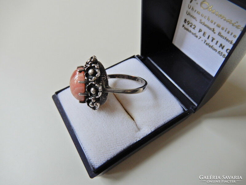 Old modernist silver ring with rhodochrosite