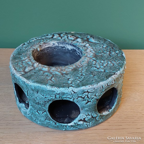 Mihály Béla cracked glazed ceramic candle holder