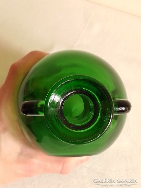 Gerresheimer glashütte old green colored cast glass pitcher bottle pouring vase double handle 23.5 cm