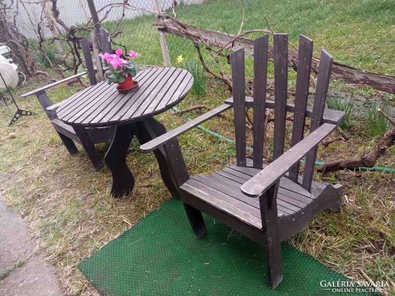 Vintage garden furniture set - round table + 2 armchairs