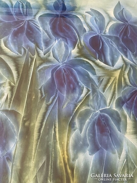 Izolda Macskássy: irises - 80x110cm, silk collage