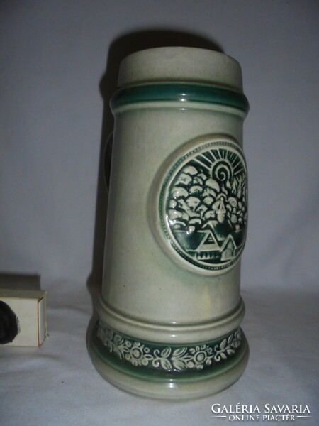 Ceramic beer mug with convex landscape decor - numbered