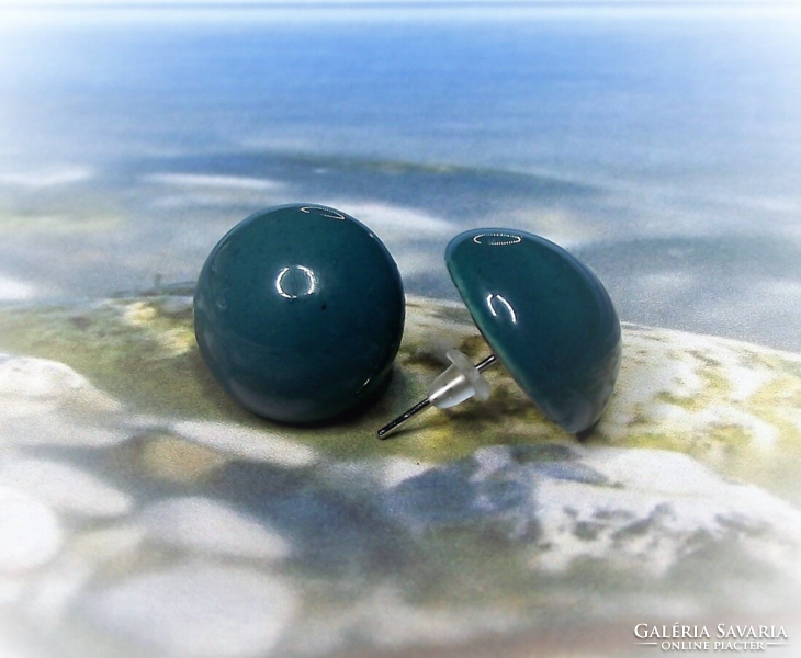 Dark turquoise ceramic earrings with a gift ring