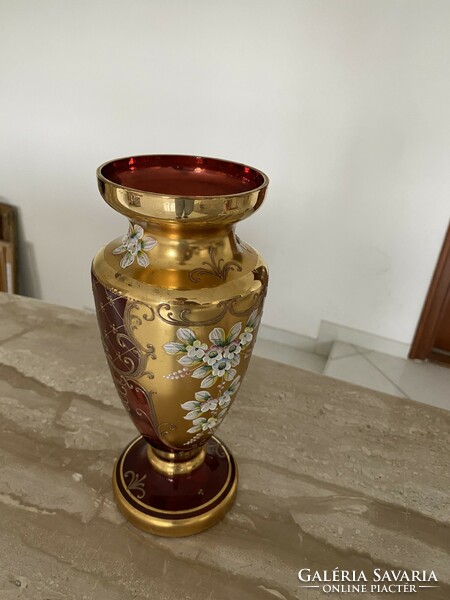 Bohemia vase with ruby red glass richly gilded (Czech)