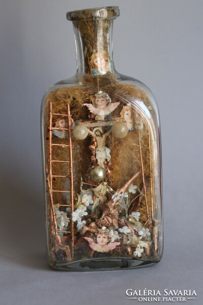 19. századi türelemüveg pincetok palackban nagy méretű