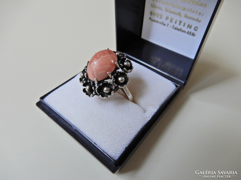 Old modernist silver ring with rhodochrosite