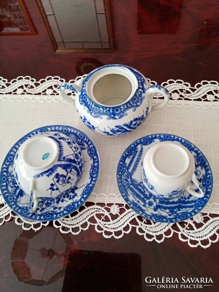 Japán kék - fehér tojáshéj porcelán teás / kávés csésze,   cukortartó tető nélkül, cseresznyevirágos