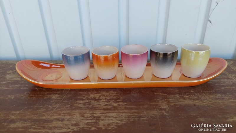 Hungarian artisan, colorful ceramic brandy set