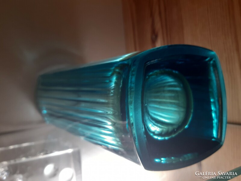 Turquoise Czech sklo union glass vase, milos filip