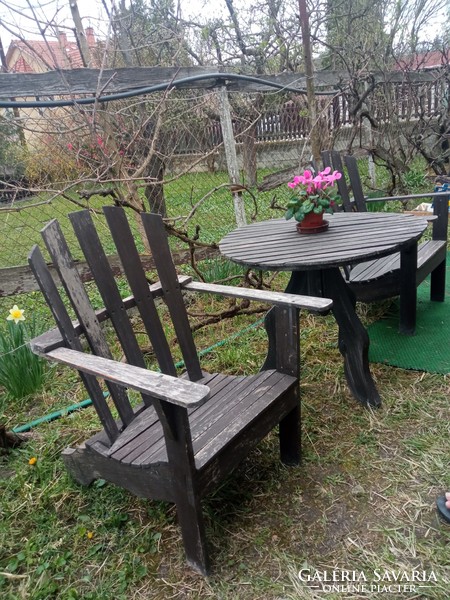 Vintage garden furniture set - round table + 2 armchairs
