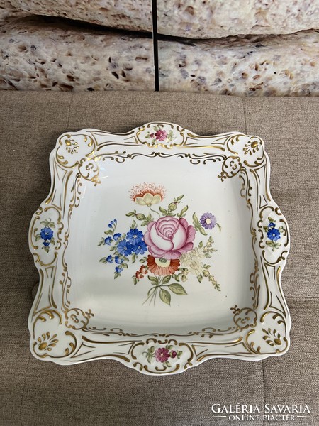 Hollóháza baroque style gilded porcelain bowl with flower pattern a72