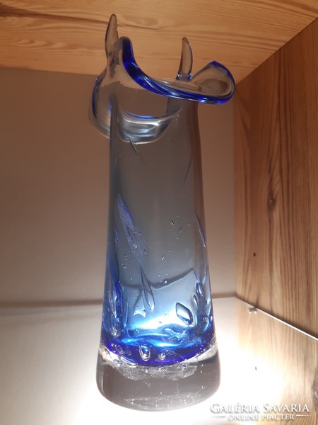 Cseh Skrdlovice Karel Wünsch buborékos üvegváza "szarvakkal"