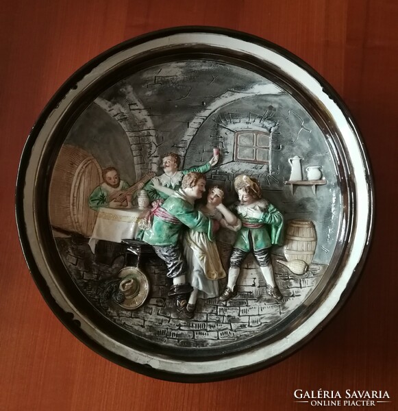 Glazed painted, marked ceramic wall bowl!