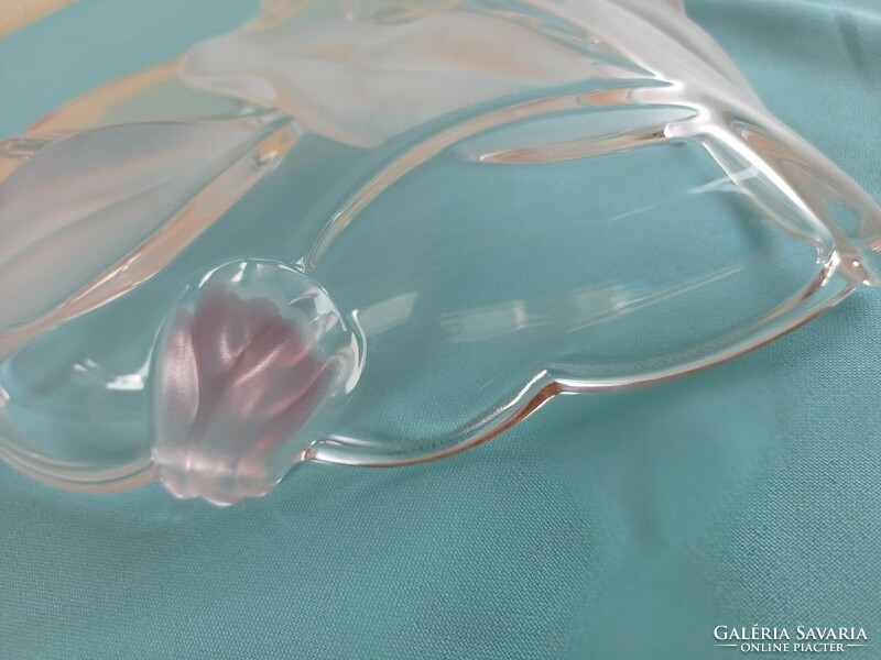 Tulipános szív alakú, üveg asztalközép kínáló tál