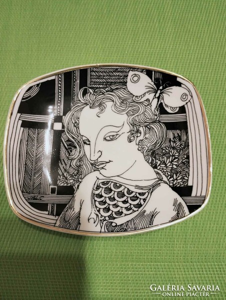 Hollóháza porcelain: Saxon endre butterfly bowl 12.5 X 14.5 cm