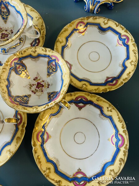 French rocaille hand painted and gilded antique tea set