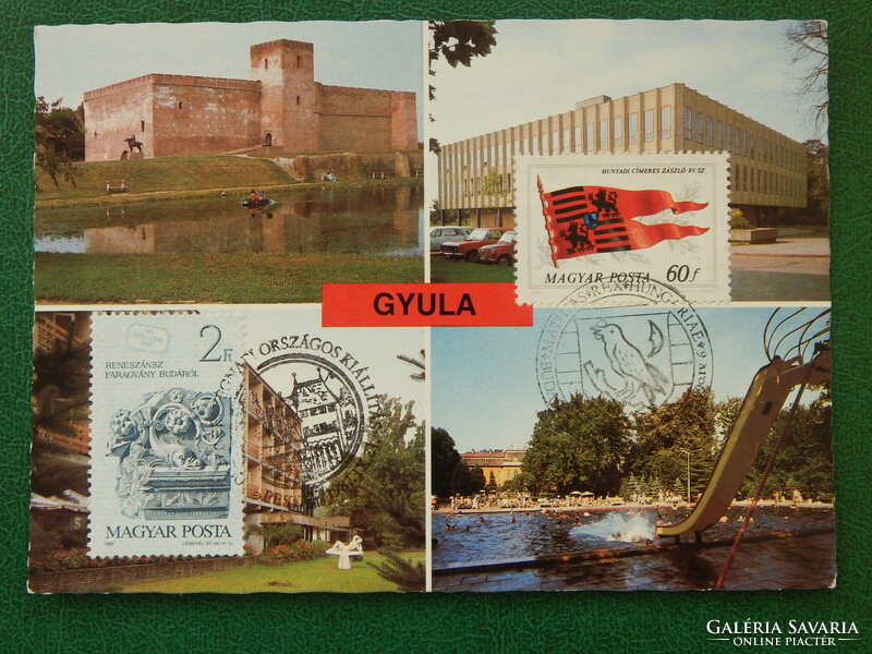 Postcard - Gyula, with occasional stamps and stamps, 550-year-old King Matthias year.