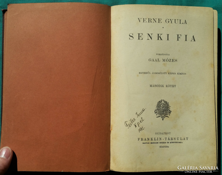 Gyula Verne: nobody's son ii. Part /fragment /, published by the Franklin Society > adventure novel