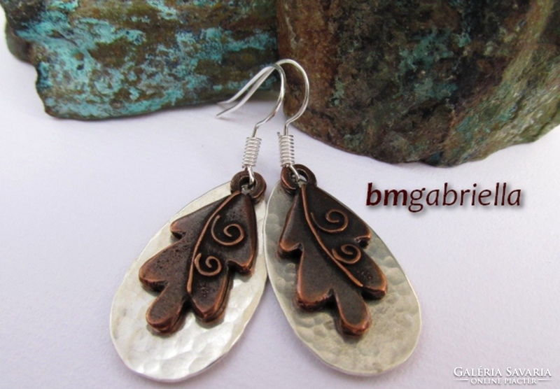 Oak leaf - silver plated copper earrings