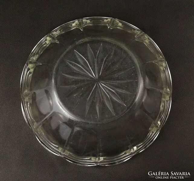 1Q961 Régi fodros szélű üveg kínáló gyümülcsös tál 8 x 24 cm