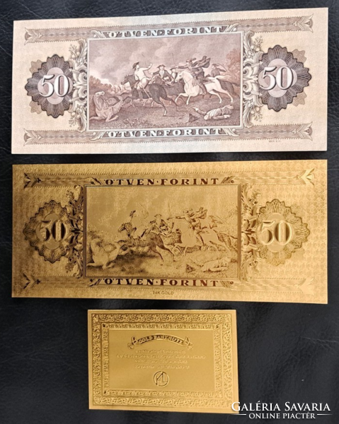 With certification, gold-plated HUF 50 banknote, replica and model