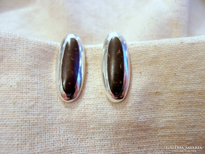 Silver earrings with ebony inlay