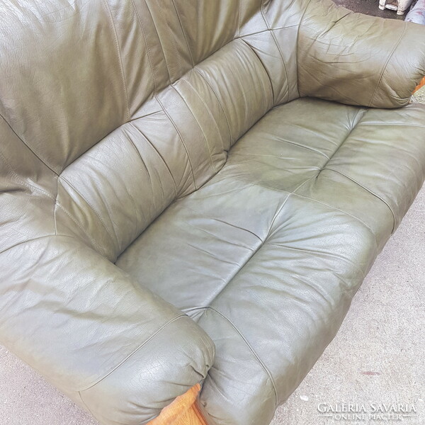 Green leather 2+2 sofa set
