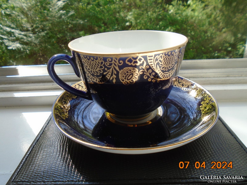 Brand new cobalt gold Soviet-Russian Lomonosov, former tsarist manufactory, tea cup with coaster