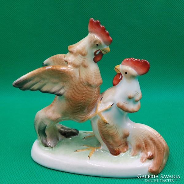 Rare collector's ceramic cockfighting figure from Bodrogkeresztúr