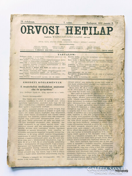 1932 I 9  /  ORVOSI HETILAP  /  Régi ÚJSÁGOK KÉPREGÉNYEK MAGAZINOK Ssz.:  27243