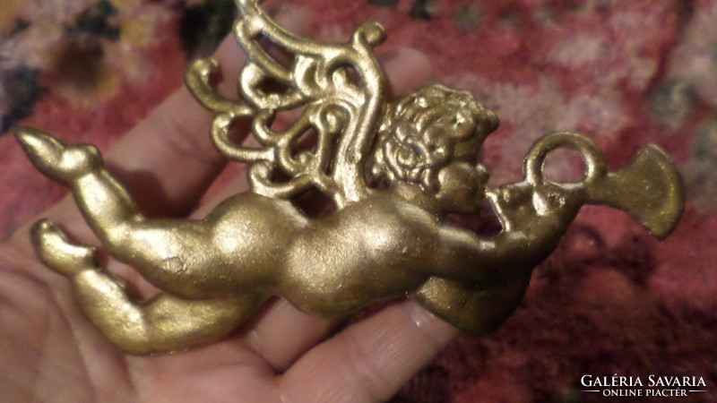 Last piece. 13 cm, gold-colored, plastic angel face / Christmas tree decoration.