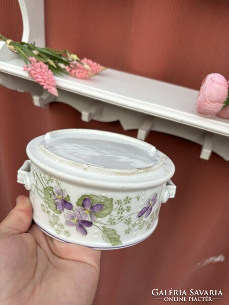 Ibolyás  porcelán virágos Ételhordó ételes nagymama kincse  hagyatéki