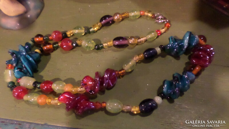 66 Cm, very colorful, fun, handmade glass beads necklace.