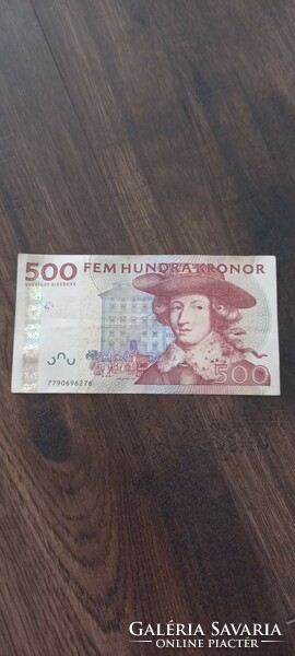 500 svéd korona, még beváltható,  hajtott,  többször hajtott bankjegy
