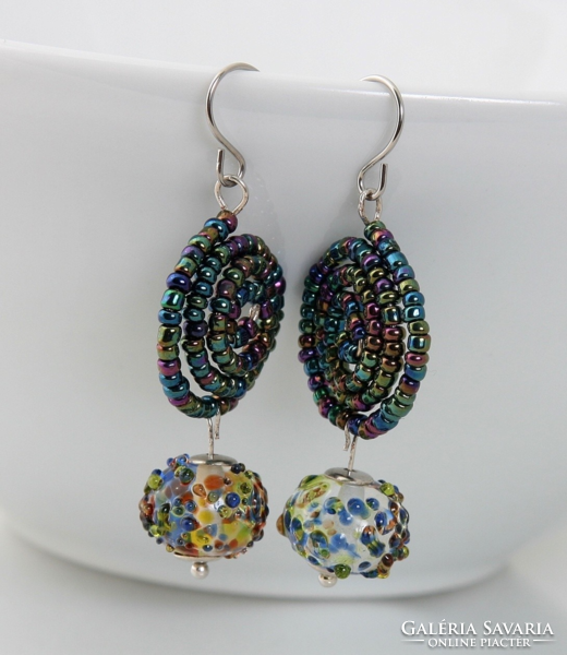 Rainbow lamp pearl earrings, glass jewelry