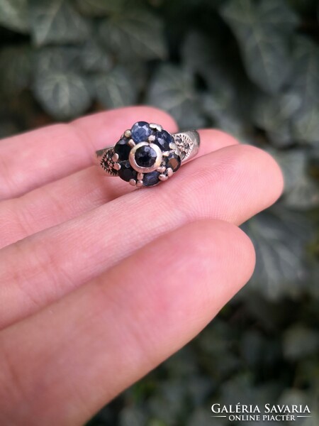 Silver ring with real sapphire stones