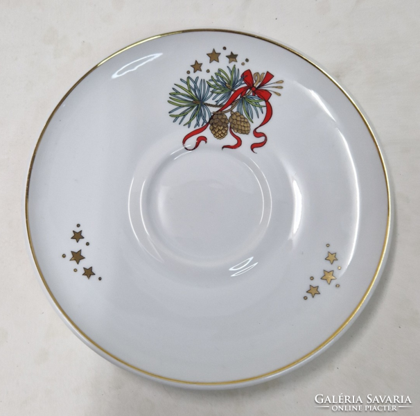 Ritka Hollóházi karácsonyi mintás arany tobozos porcelán reggeliző készlet hibátlan állapotban