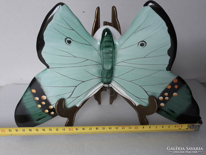 Beautiful giant green ceramic butterfly wall decoration, wall picture, 28.5 cm