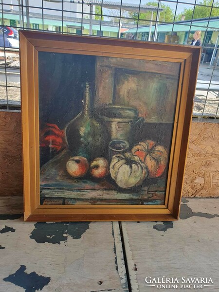 Still life with illegible signature. Oil on canvas. 40X46cm without frame. Nicely painted.