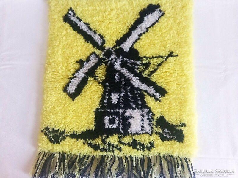Retro suba wall picture, wall tapestry with a windmill motif, handmade