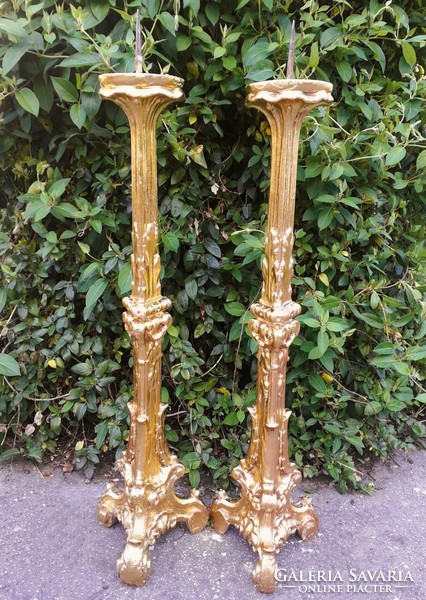 2 antique candle holders / wood carvings.