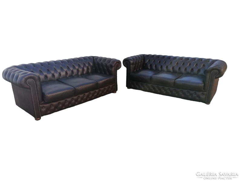 Chesterfield 3-seater leather sofa in a pair.