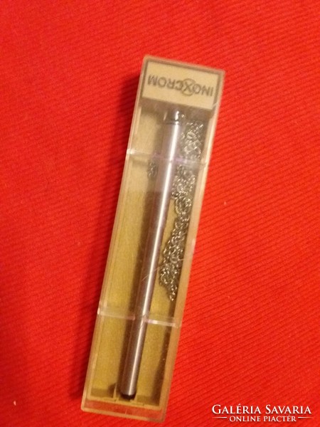 Retro classic neck-hanging metal inoxchrome ballpoint pen with box, nice condition according to the pictures