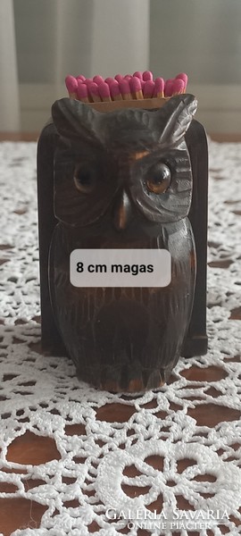 Carved wooden owl match holder