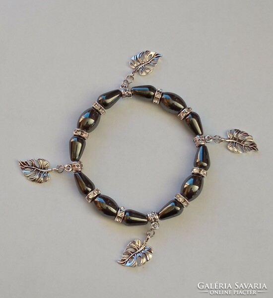 Mineral bracelet - silver philodendron leaf with pendants