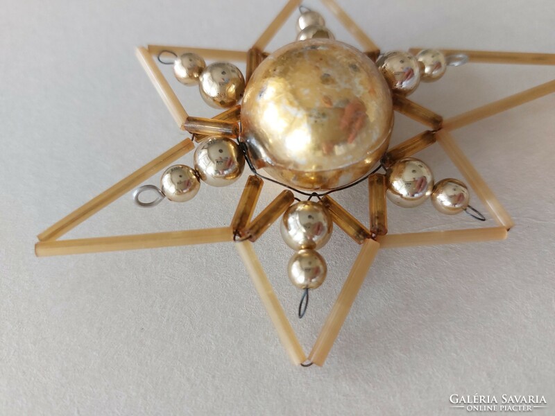 Old glass Christmas tree ornament with gold star glass ornament